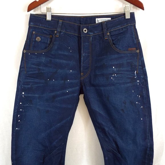 G-Star RAW Restored Dark Denim Jeans ARC 3-D Slim Paint Splattered Size 30x30 - Picture 2 of 11
